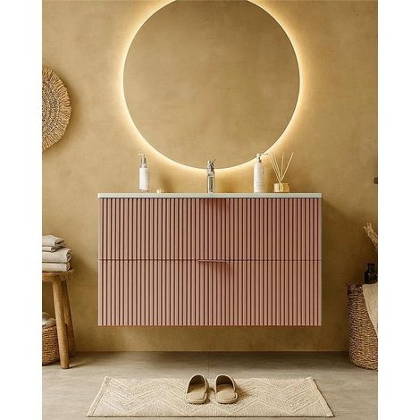 Exagonshop Mobile bagno rosa 82x47 cannettato lavabo in ceramica