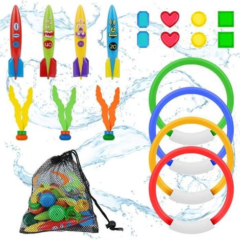 Jouets De Plongée Piscine,20Pcs Fusée Pierre De Plongée Cercle,Jouets De Natation Sous Eau Été Jeux Natation Piscine,Pour Adultes (1/5)