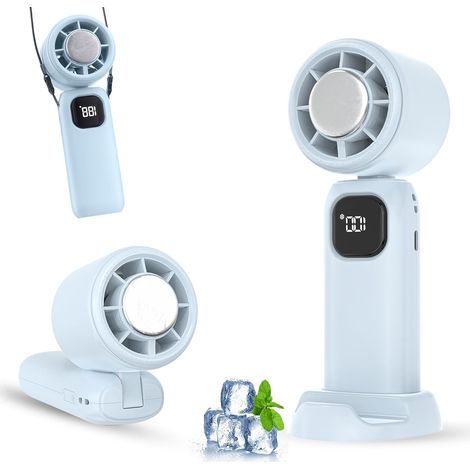 USB-wiederaufladbarer tragbarer Ventilator, Mini-Ventilator, kleiner Ventilator, Taschenventilator, tragbarer Mini-Ventilator, 5 Windgeschwindigkeiten, kühlender Schneeeffekt, faltbar + blauer Innen-/