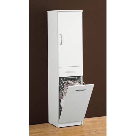 Falegnameria Adriatica Colonna bagno con portabiancheria bianco lucido L.35,5 P.35 H.149,7 cm.