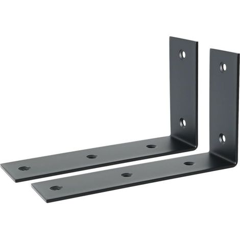 Support d'Étagère d’Élargissement Support d'Angle Brace de Tablette Réglable Murale à Suspendre en Verre/Bois avec Vis, Finition Noire Mate en Acier Inoxydable, 2 Pcs - 17.5cm (1/5)