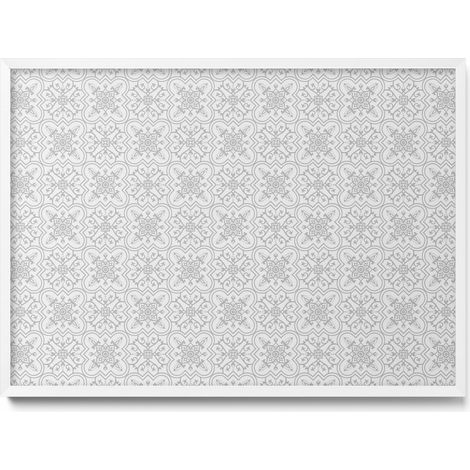 Tableau Magnétique en Métal Tableau pour Magnet - Motif Ornemental régulier - Minimaliste - Cadre Blanc - 70x50 cm - Plaque Magnétique