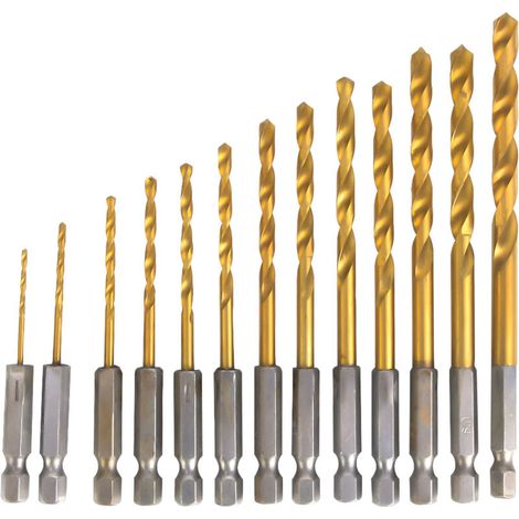 Jeu de 13 forets HSS 1/4" pour perçage métal, bois et plastique, diamètres 1,5 à 6,5 mm (1/5)