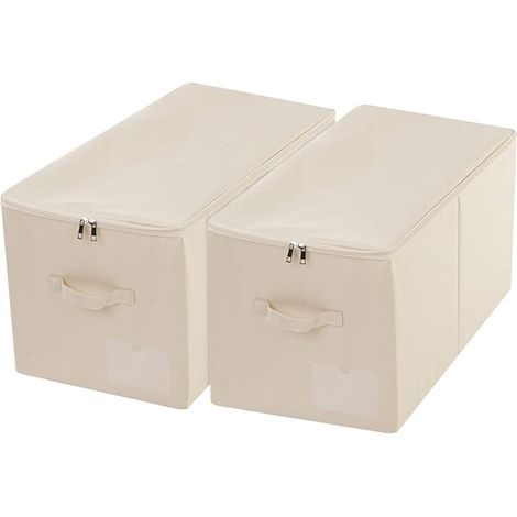 Caja de almacenamiento grande plegable de tela con tapa de cremallera para ropa de cama, ropa de invierno, dormitorio, armario, beige (1/4)