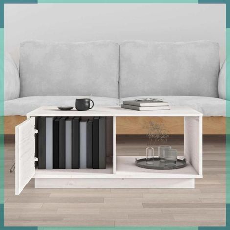 Table basse - 818261 - Blanc - Bois massif de pin - 80 x 50 x 35,5 cm (1/5)