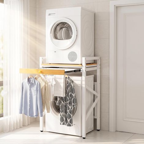 Washing Machine Stacking Kit with Sliding Shelf, Washing Machine Cabinet with 2 Adjustable Heights, Space Saving, Shelf for Washing Machine and Dryer with Counter for (1/5)