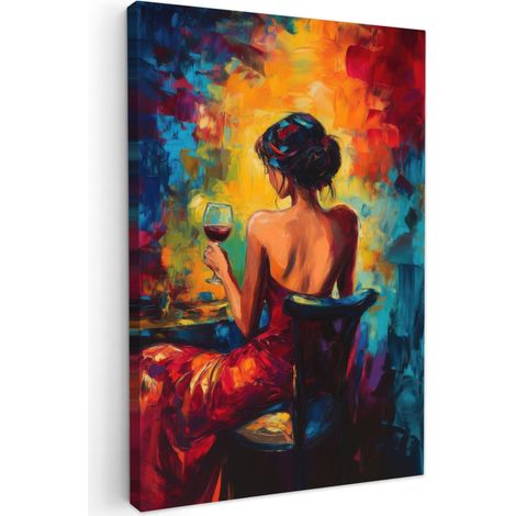 CUADRO EN LIENZO Vino - Mujer - Atmosférico - Colorido Decoracion Pared Salon 20x30 cm
