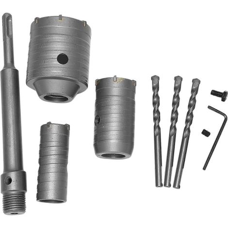Kit de coupe-trous pour béton SDS Plus avec tige et coupe-mur, jeu de forets pour béton (30, 40, 60 mm), contenant 22 forets. (1/5)