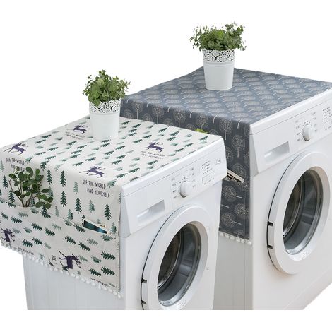 Housse Pour Machine À Laver - Coton Lin - 130 x 55 cm - Protection Antipoussière Pour Appareils Ménagers - Lot De 2 (1/5)