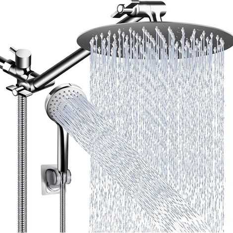 Douche haute pression avec pommeau de douche handheld, système double 2 en 1 avec support ajustable et tuyau de 60 pouces, douche murale à haut débit pour salle de bain, finition chromée. (1/5)