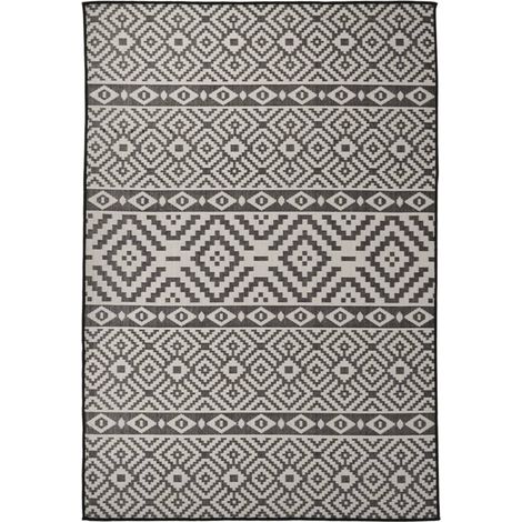 Tapis extérieur à tissage plat Terrasse Salon Cuisine - Tapis de jardin 160x230 cm Rayures noires BV769465 - BonneVie (1/5)
