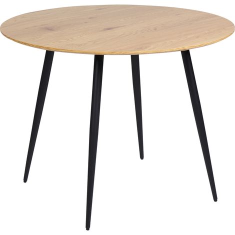 Mesa de comedor moderna redonda tablero MDF base acero patas 100 cm madera clara Bjorka (1/5)