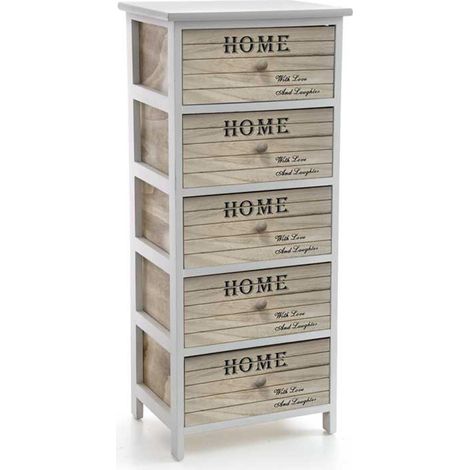 CASSETTIERA IN LEGNO DECORATA HOME COLORE BIANCO E NATURALE 40 X 29 X 90 CM (1/2)