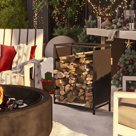 Range bûche interieur porte bûche de cheminée support de bois de chauffage pour intérieur extérieur 44x28x65 cm noir (1/5)