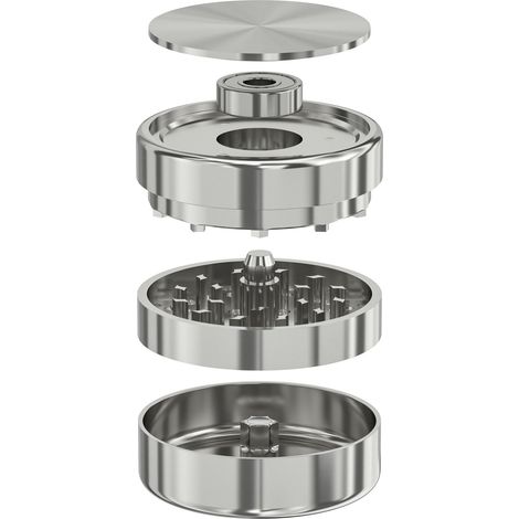 Grinder en acier inoxydable 62 mm – Broyeur de précision avec roulement à billes, fermeture magnétique, durable, moulin à herbes et épices avec brosse, grattoir et (1/5)