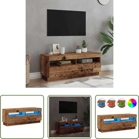 LED-Leuchten - TV-Schrank mit LED-Leuchten Altholz-Optik 100x35x40 cm (1/5)