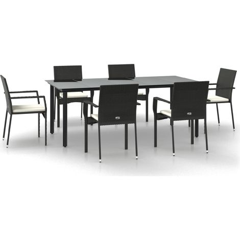 Maison Exclusive - Set da Pranzo da Giardino 7 pz Nero con Cuscini in Polyrattan