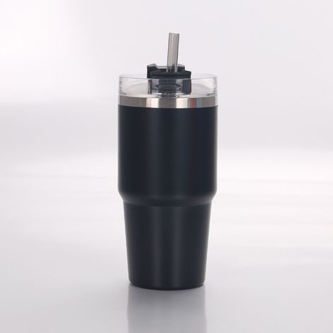 Edelstahl-Reisebecher mit Strohhalmdeckel, hält Kaffee warm und kalt, ideal für Zuhause und Büro, Schwarz, 887 ml (1/3)