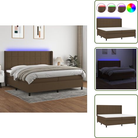 The Living Store Sommier à lattes de lit matelas et LED Marron foncé 200x200 cm - Lit Tapissier - Lit Avec Led - Lit Double - Sommier Avec Rangement - Cadre Lit (1/5)