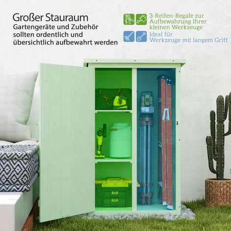 Abri de jardin en bois avec zone de stockage, porte sécurisée, plancher en bitume, toit incliné simple pente, 75 x 56 x 115 cm