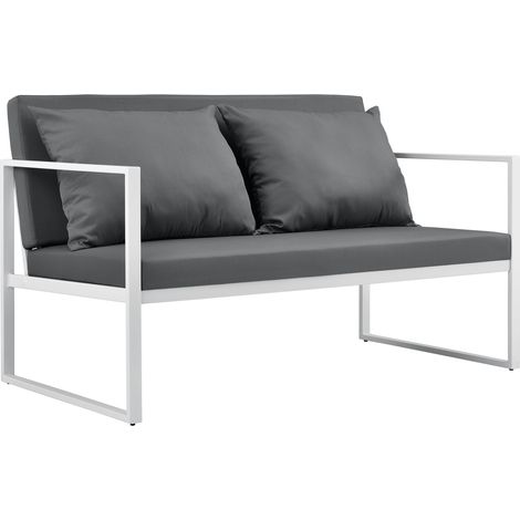 [casa.pro] Sofá de jardín 70 x 114 x 60 cm mueble de jardín para exterior con cojín blanco (1/3)