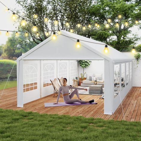 Partyzelt 4x8m Weiß, Wasserdicht, UV-Schutz, Stahlrahmen, mit Fenstern (1/5)