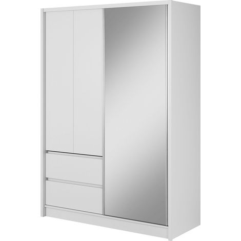 Armadio SARA 154 cm Anta scorrevole Specchio 2 cassetti Bianco opaco