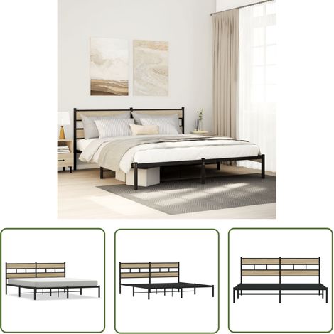 vidaXL Cadre de lit en métal sans matelas chêne sonoma 180x200 cm (1/5)