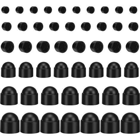 210 Cache Écrous Hexagonaux, Capuchons de Protection M4-M12 Plastique Noir (1/5)