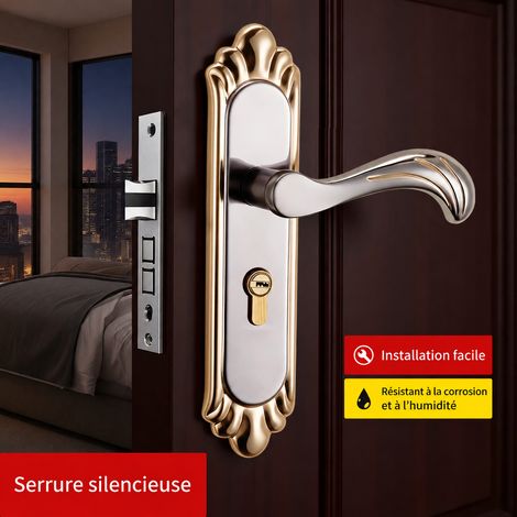 Serrure à poignée européenne T16-109 finition or titane pour porte en bois, pose à mortaiser, ouverture par clé, 1 kg – Livraison gratuite (1/5)