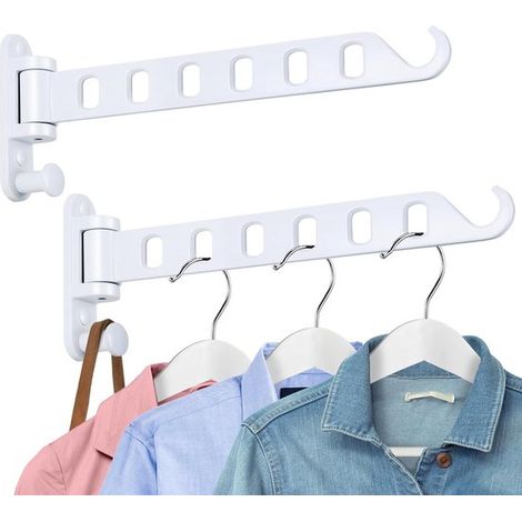 Faltbarer, teleskopierbarer Wäscheständer, 2-teilig, zusammenklappbarer Wandwäscheständer, Wandhalterung für Kleidung, faltbarer Wandkleiderständer, bewegliche Wandmontage, weiß (1/5)
