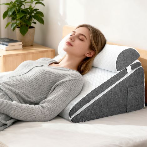 Oreiller triangulaire pour la tête de lit, oreiller de sommeil avec appui-tête, oreiller triangulaire incliné à double couche, oreiller orthopédique adapté aux maux de dos, au ronflement et au surélèv