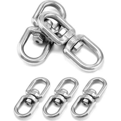 QWORK® 5 piezas M6 Anillo giratorio de doble extremo con rotación de 360°, ganchos giratorios de acero inoxidable 304 para colgar sillas, parrillas giratorias, sacos de arena, 6 mm 150 kg (1/5)