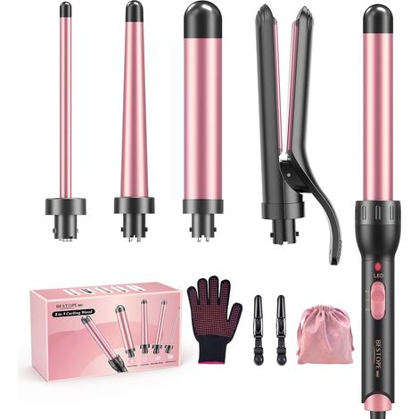 Boucleur à Cheveux 5 en 1 Avec Lisseur - Lisseur Kit De Bouclage Avec DifféRents Embouts Pour Boucles Fines et éPaisses, DiamèTres De 10 à 32 Mm, Chauffe Rapide, 2 RéGlages De TempéRature (1/5)