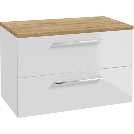 kielle Vega - Mueble con encimera de lavabo 80x50x46 cm, blanco brillo/roble dorado 50018S820