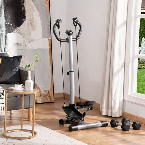 Stepper avec guidon réglable, moniteur LCD et élastiques, 55x53x118-128 cm, noir (1/5)