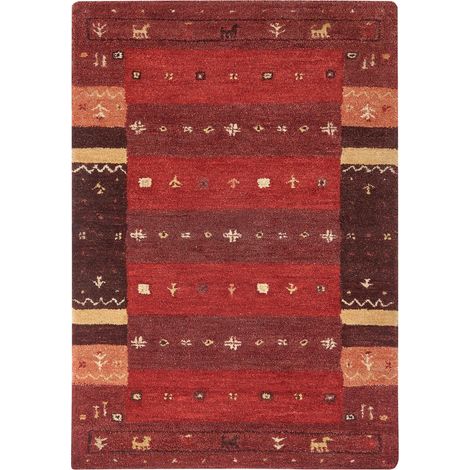 Tappeto Gabbeh rosso in lana con motivo natalizio fatto a mano 160 x 230 cm Sinanli (1/4)
