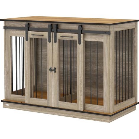 Cage de transport pour chien à 2 portes, style rustique, verrouillable, marron