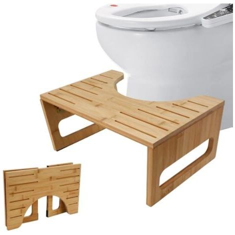 Tabouret de Toilette Pliant en Bambou Naturel, Marchepied WC pour Adulte Anti-Constipation, Repose-Pieds Ergonomique pour Salle de Bain, Design Pliable et Compact, Bois Massif (1/4)
