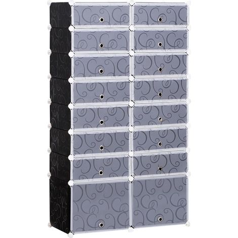 Armoire à Chaussures Modulable Range Chaussures L 95 x l 37 x H 160 cm 14 Cubes rectangulaires et 2 Grands Cubes Noir et Blanc en plastique (1/5)