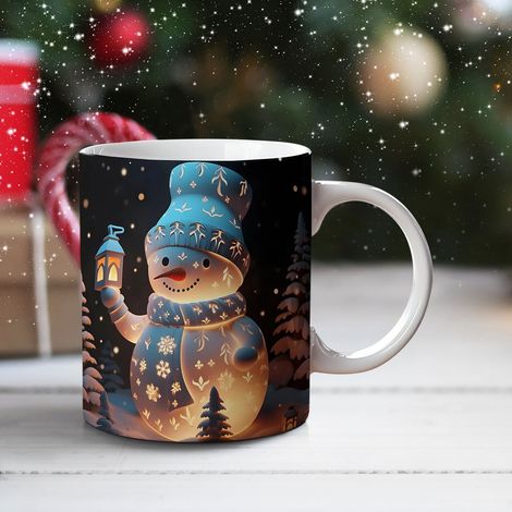 Tasse De Noël - Tasse En Céramique Avec Motif Bonhomme De Neige - Pour Café Thé Chocolat Chaud - 12 Oz - 8 X 9,5 Cm - Lot De 1 (1/5)