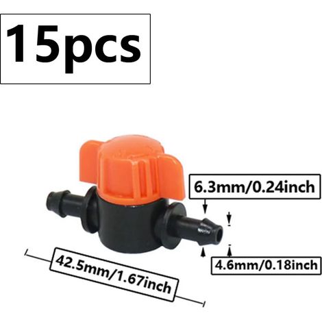 (D - 15 pièces) Raccord de tuyau d'arrosage à embout cannelé 1/4 pouce 4 mm, mini-vanne pour tuyau 4/7 mm, raccords PVC pour système d'irrigation goutte à goutte de jardin (1/5)