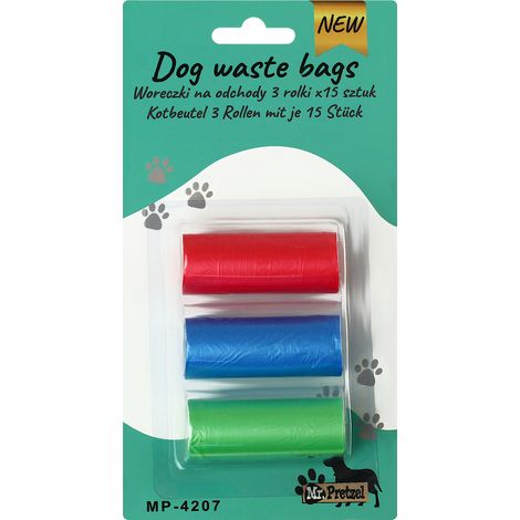 Sacchetti resistenti per escrementi di cane, sacchetti per feci di cane 3 x 15 pezzi Mr. Pretzel