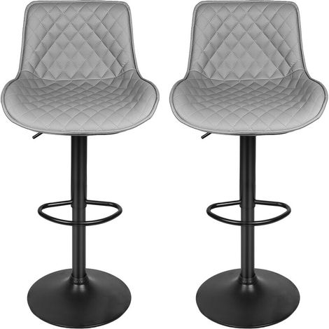 2er SetGitter-Barhocker aus PU-Twill Barhocker kleines Plaid Barstuhl drehbar Barstuhl mit Rückenlehne und Fußstütze für Bartheke, Küche und Zuhause, Höhenverstellbar,grau (1/5)