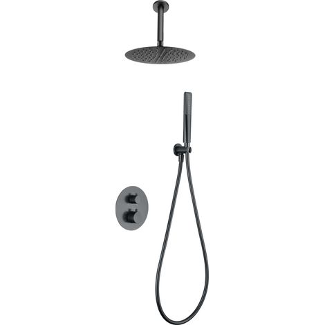 Imex -  Columna Ducha Empotrada Termostatica Negra Serie Salerno