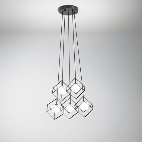 Lampadario Contemporaneo Cube Metallo Nero Vetro 3 Luci G9 (1/2)