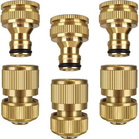 Raccord de tuyau d'arrosage, raccord de robinet de jardin en laiton massif, raccord de robinet 2 en 1 1/2 pouce et 3/4 pouce, adaptateur de robinet à connexion unique fileté (paquet de 6) (1/5)