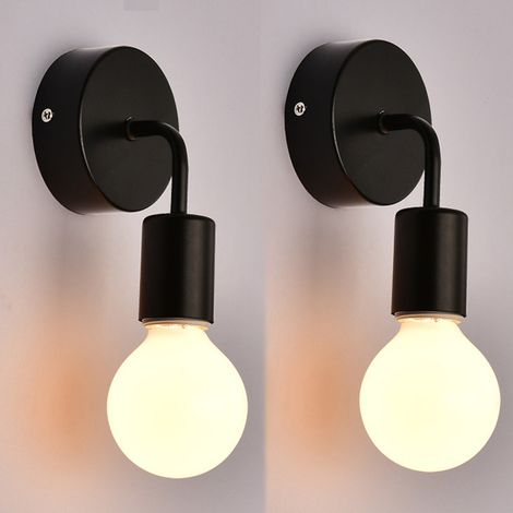 2PCS Creative Wall Lamp Modern Wall Light Minimalist Iron Wall Sconce For Kids Room Bedroom Restaurant E27 Black