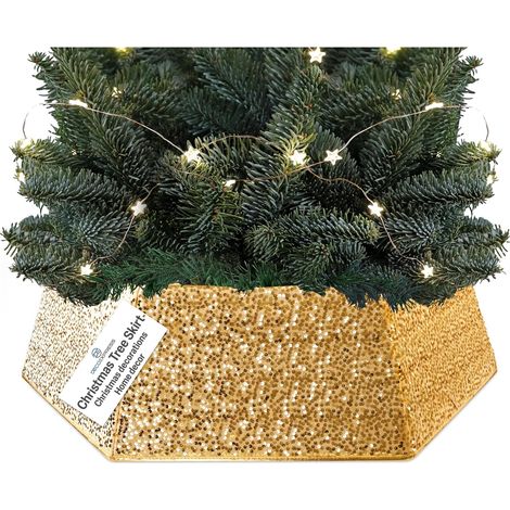 Jupe de Sapin de Noël à Paillettes, Cache Pied de Sapin de Noel Brillant, Collerette Étincelante, Décoration Fête Festive, 68x25 cm (Or Paillette) (1/5)