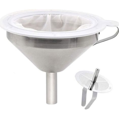 Entonnoir inox 304 5 pouces (12,7cm) + filtre inox maille 300 transfert liquides Label (1/3)